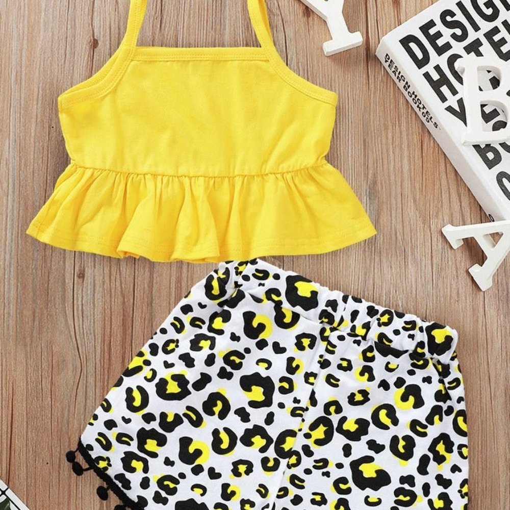 2-Piece Baby Girl Leopard Set Cami Top & Pom Pom